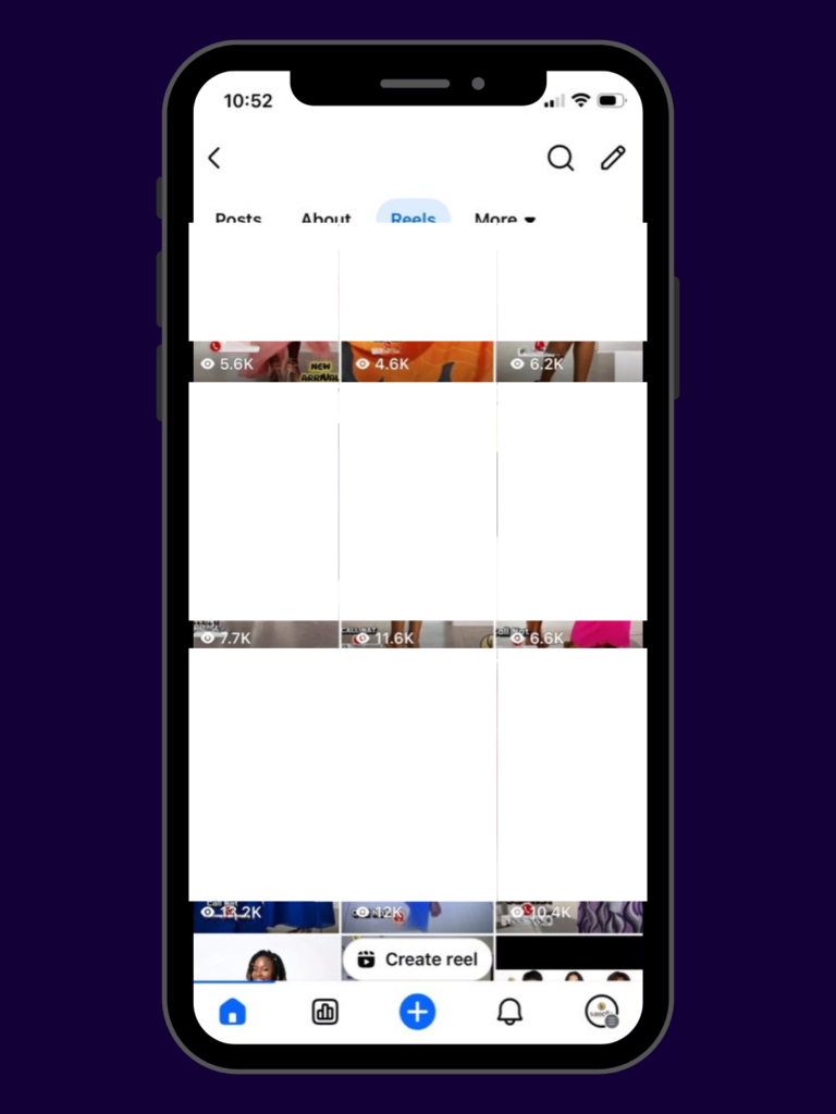 Mobile screen showing multiple high-performing video reels with thousands of views